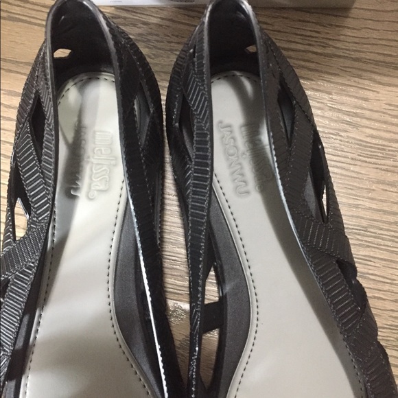 Sz 7 Black Melissa x Jason Wu Jean rubber ribbon flat - Picture 3 of 11